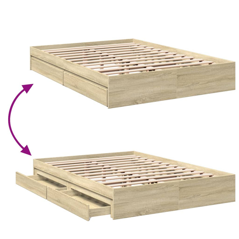 Bedframe met lades bewerkt hout sonoma eikenkleurig 160x200 cm