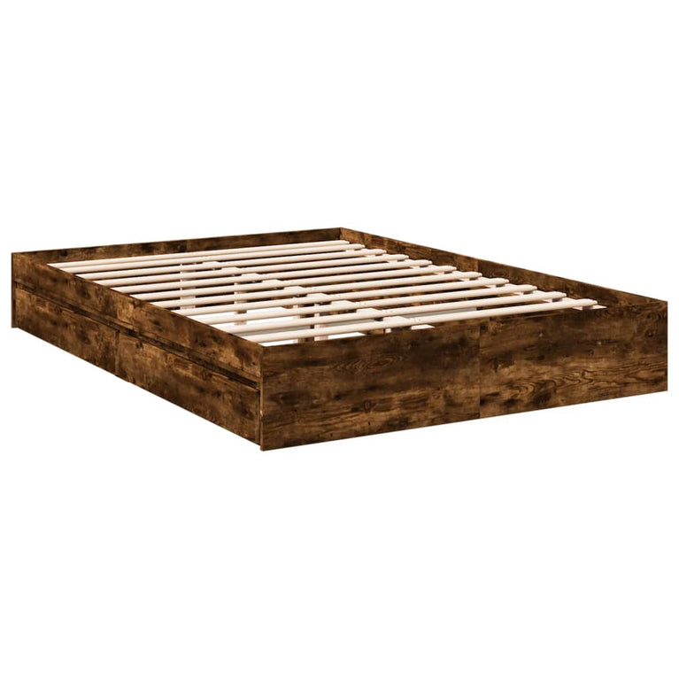 Bedframe met lades bewerkt hout gerookt eikenkleurig 160x200 cm