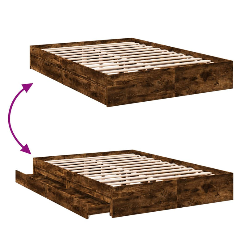 Bedframe met lades bewerkt hout gerookt eikenkleurig 160x200 cm