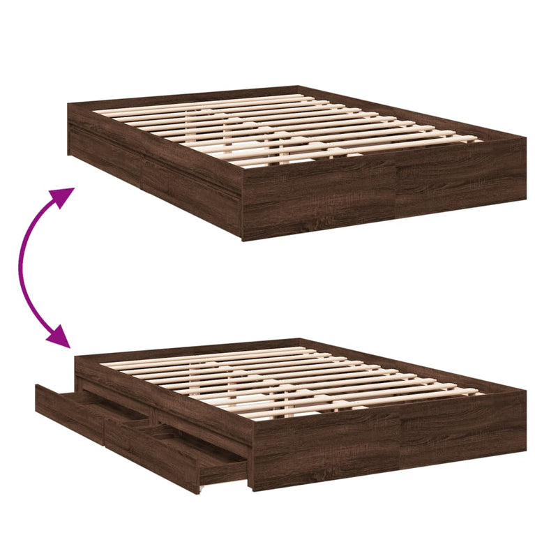 Bedframe met lades bewerkt hout bruin eikenkleurig 160x200 cm