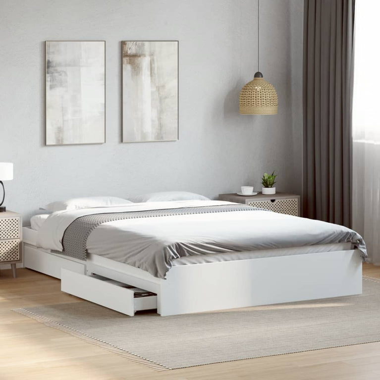 Bedframe met lades bewerkt hout wit 150x200 cm