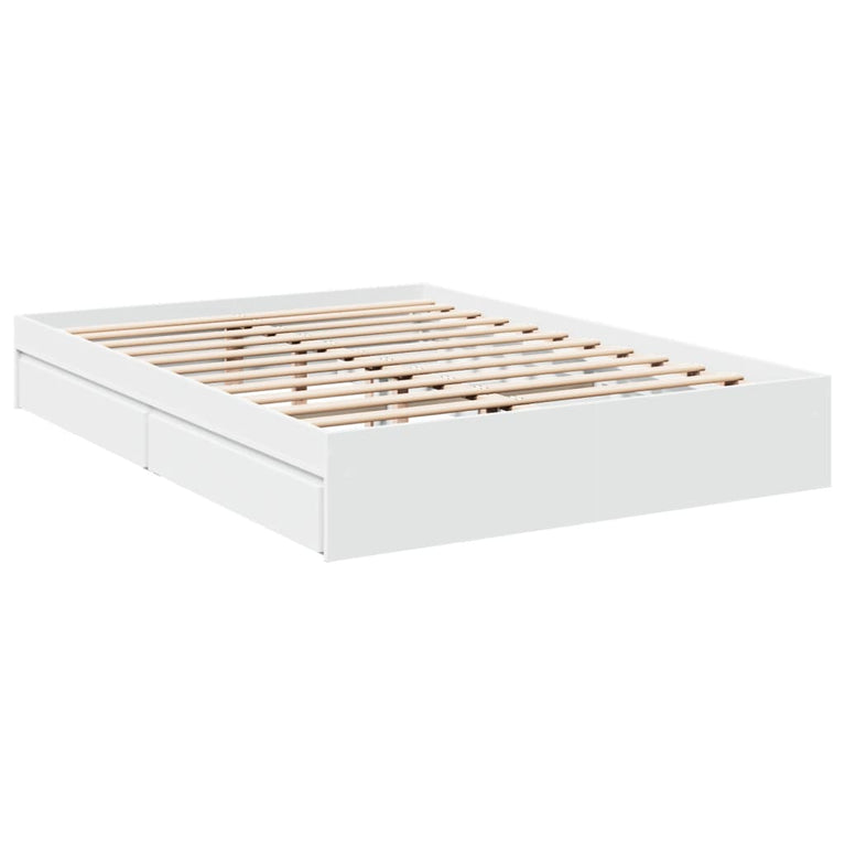 Bedframe met lades bewerkt hout wit 150x200 cm