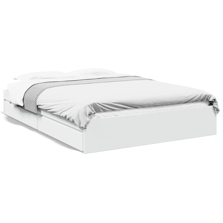 Bedframe met lades bewerkt hout wit 150x200 cm