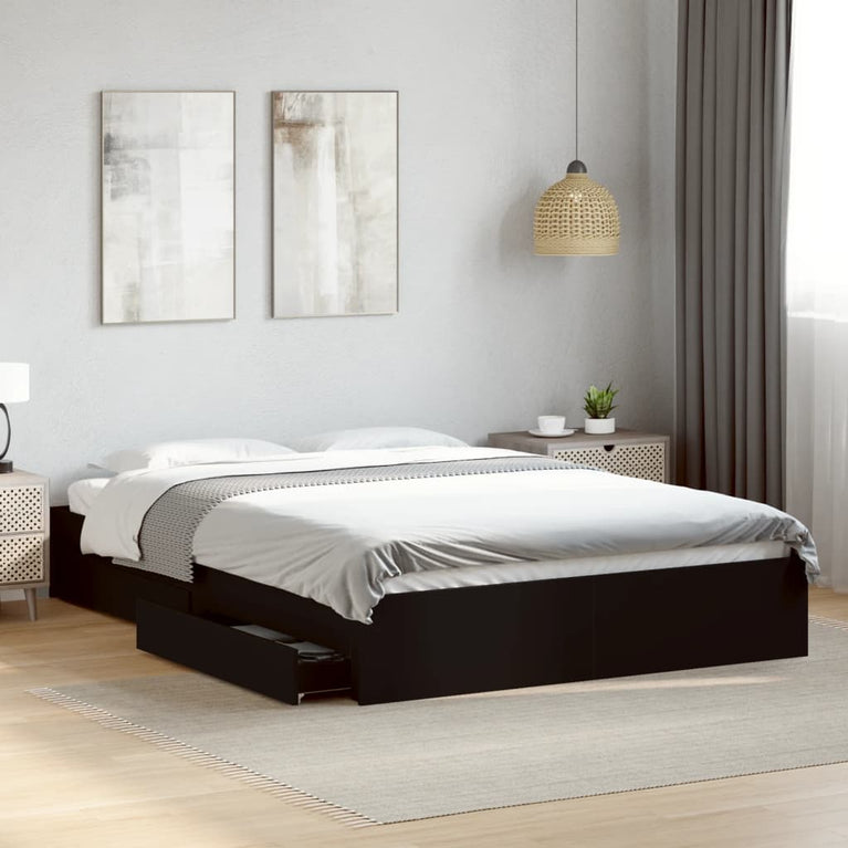 Bedframe met lades bewerkt hout zwart 150x200 cm