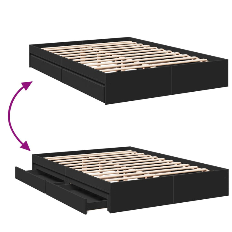 Bedframe met lades bewerkt hout zwart 150x200 cm