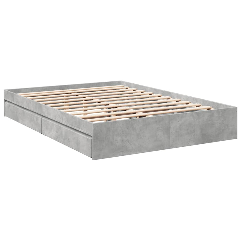 Bedframe met lades bewerkt hout betongrijs 150x200 cm