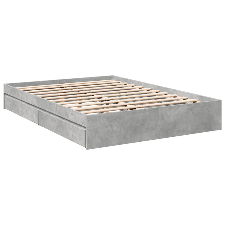 Bedframe met lades bewerkt hout betongrijs 150x200 cm