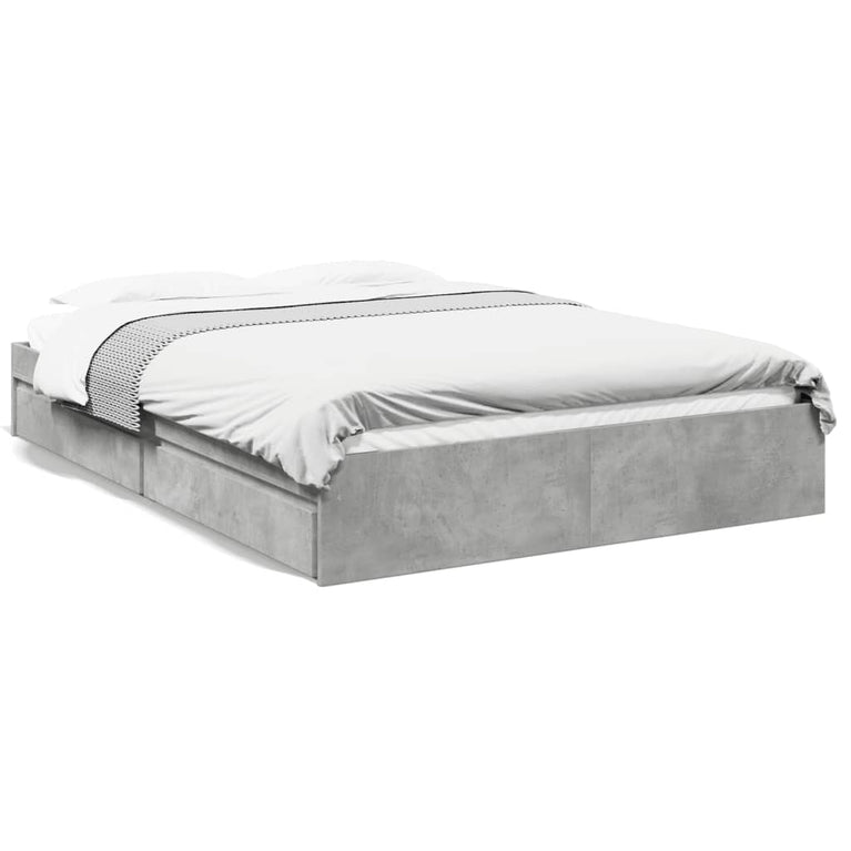 Bedframe met lades bewerkt hout betongrijs 150x200 cm