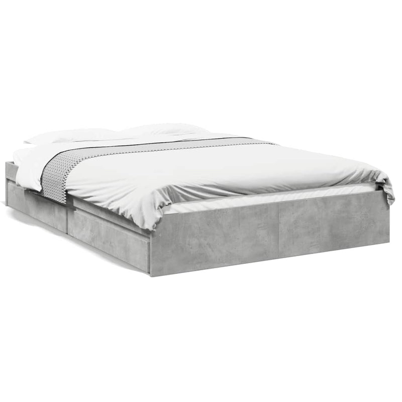 Bedframe met lades bewerkt hout betongrijs 150x200 cm
