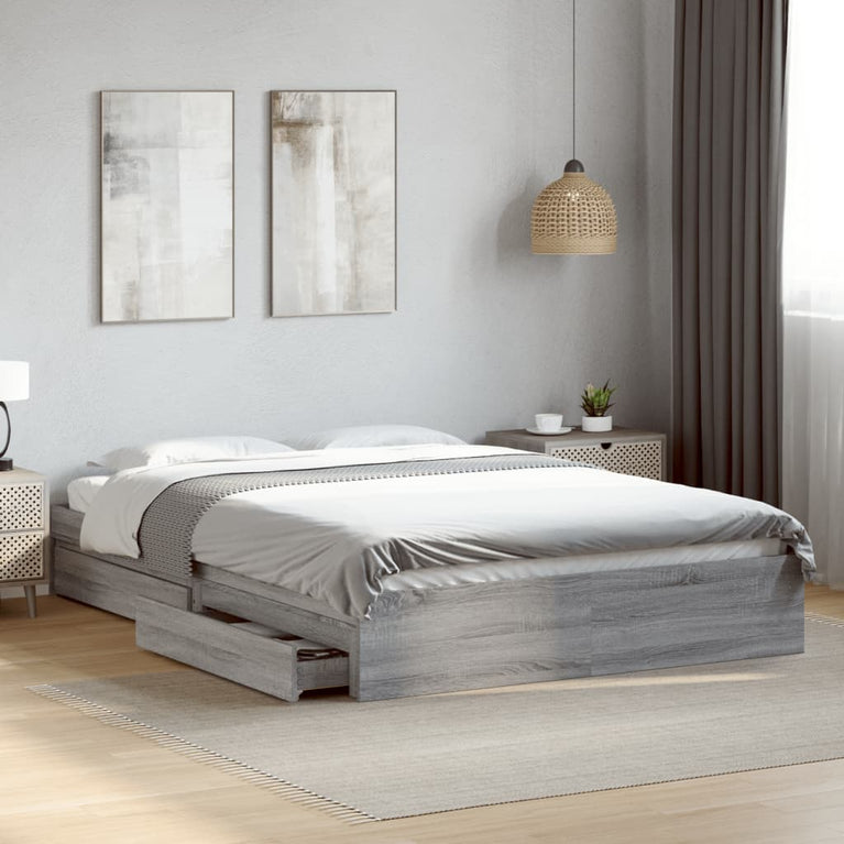 Bedframe met lades bewerkt hout grijs sonoma eiken 150x200 cm