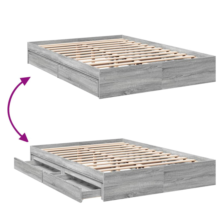 Bedframe met lades bewerkt hout grijs sonoma eiken 150x200 cm