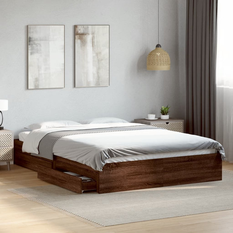 Bedframe met lades bewerkt hout bruin eikenkleurig 150x200 cm