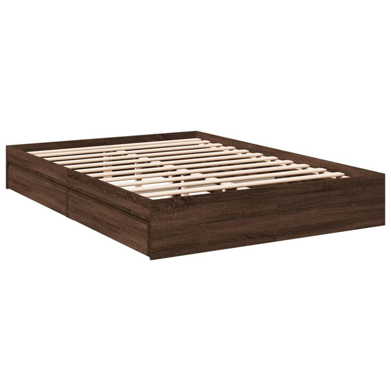 Bedframe met lades bewerkt hout bruin eikenkleurig 150x200 cm