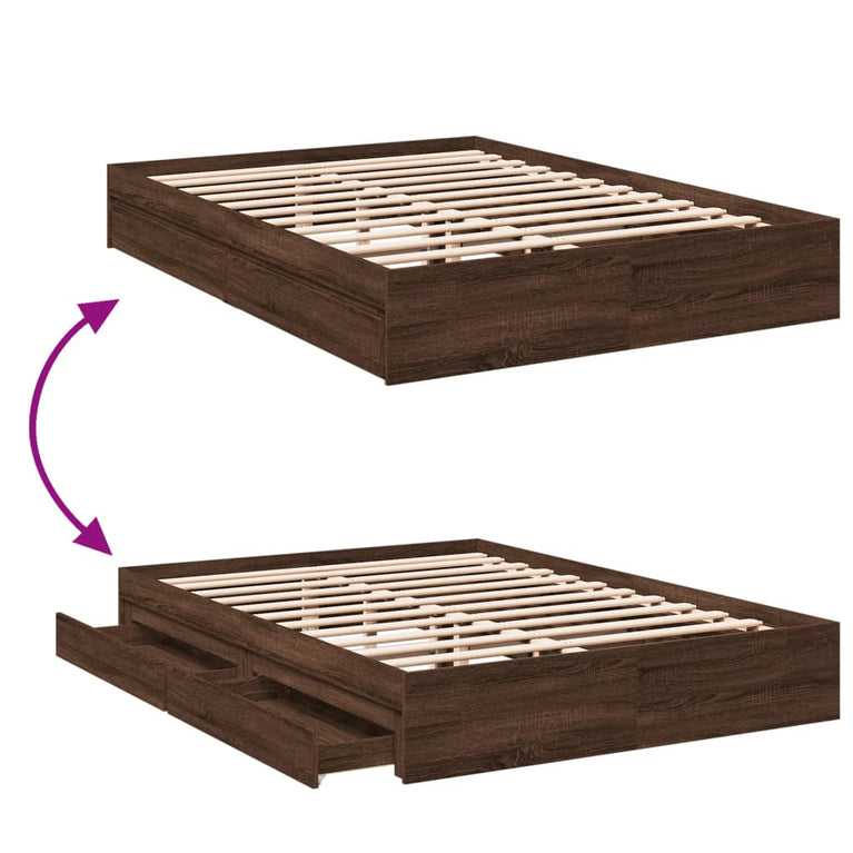 Bedframe met lades bewerkt hout bruin eikenkleurig 150x200 cm