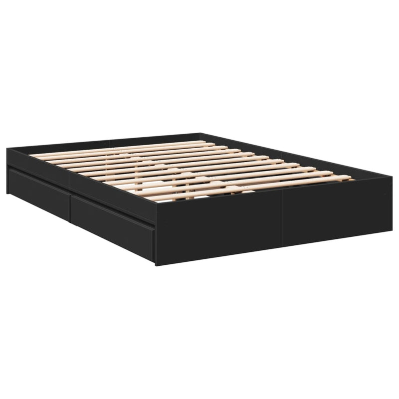 Bedframe met lades bewerkt hout zwart 140x200 cm
