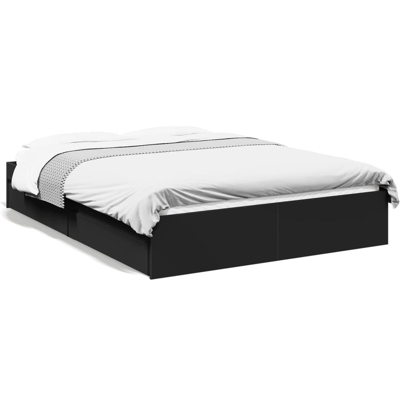 Bedframe met lades bewerkt hout zwart 140x200 cm