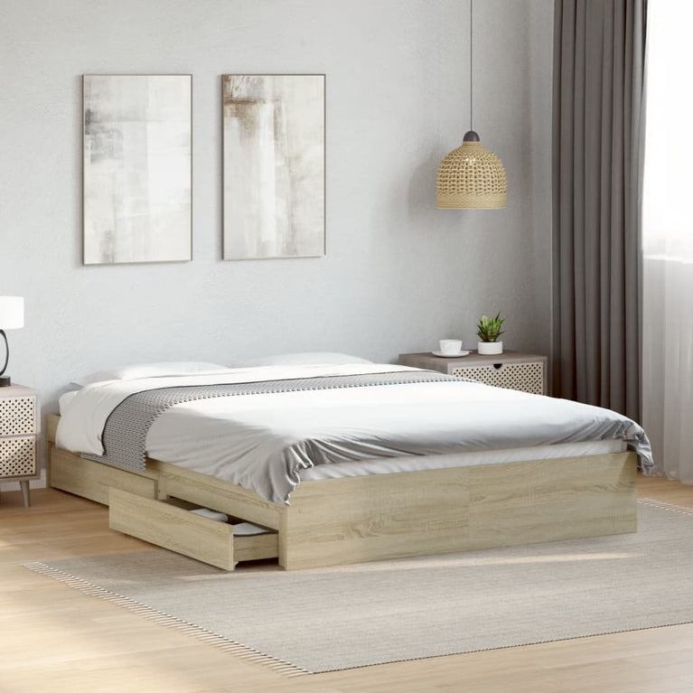 Bedframe met lades bewerkt hout sonoma eikenkleurig 140x200 cm