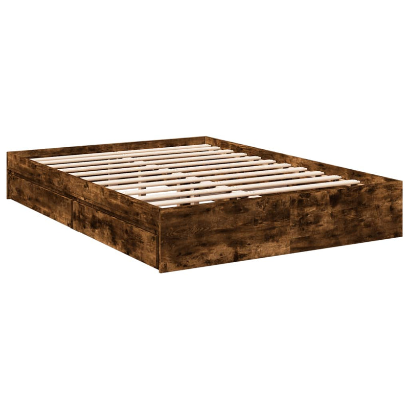 Bedframe met lades bewerkt hout gerookt eikenkleurig 140x200 cm