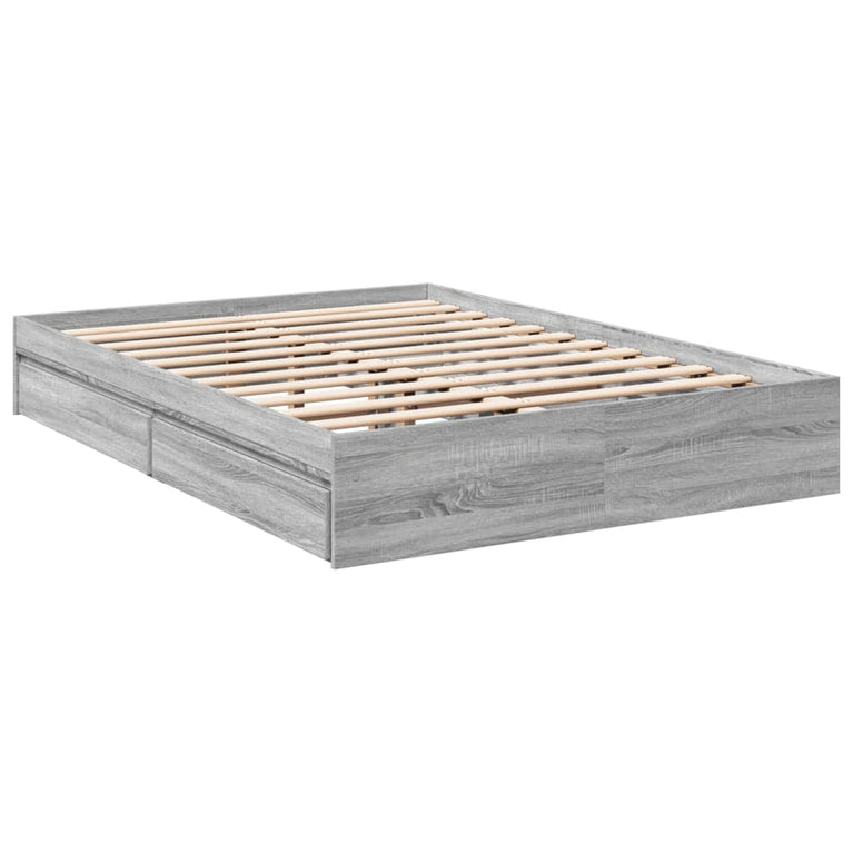 Bedframe met lades bewerkt hout grijs sonoma eiken 140x200 cm
