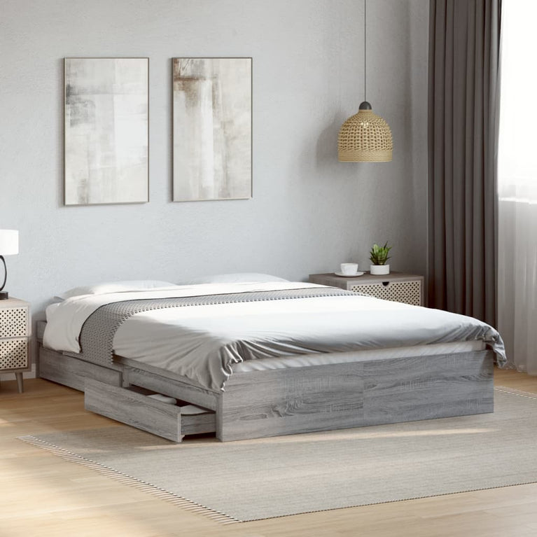 Bedframe met lades bewerkt hout grijs sonoma eiken 140x200 cm