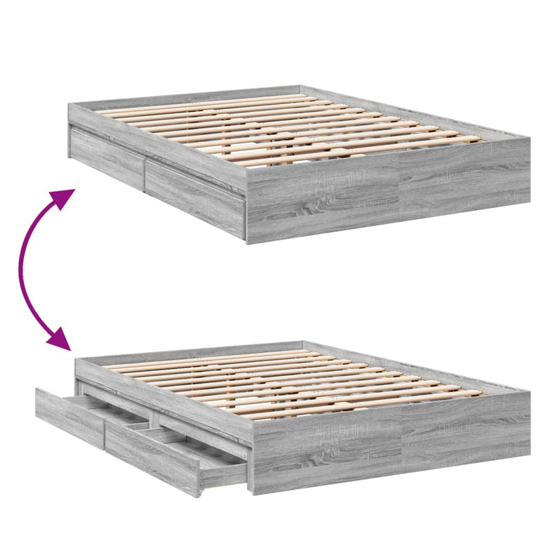 Bedframe met lades bewerkt hout grijs sonoma eiken 140x200 cm