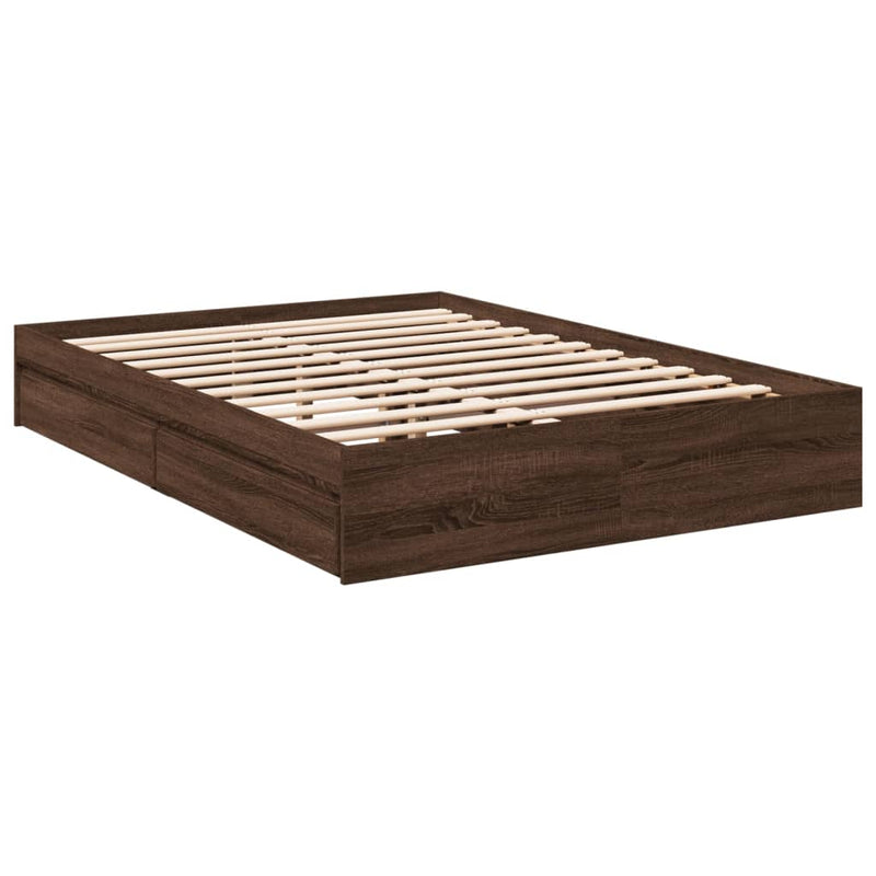 Bedframe met lades bewerkt hout bruin eikenkleurig 140x200 cm