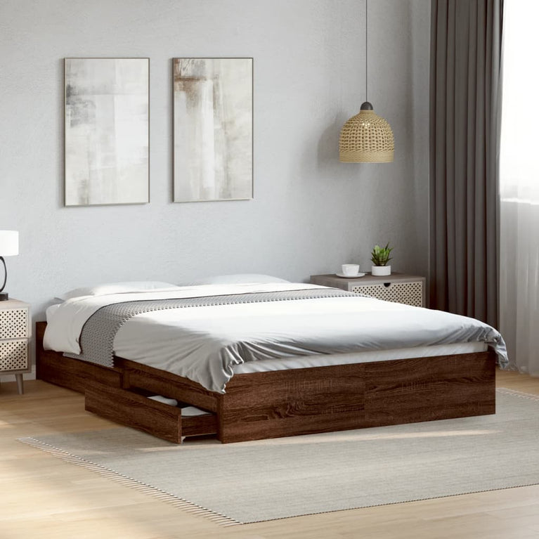 Bedframe met lades bewerkt hout bruin eikenkleurig 140x200 cm