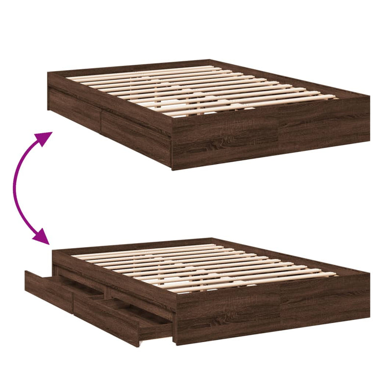 Bedframe met lades bewerkt hout bruin eikenkleurig 140x200 cm