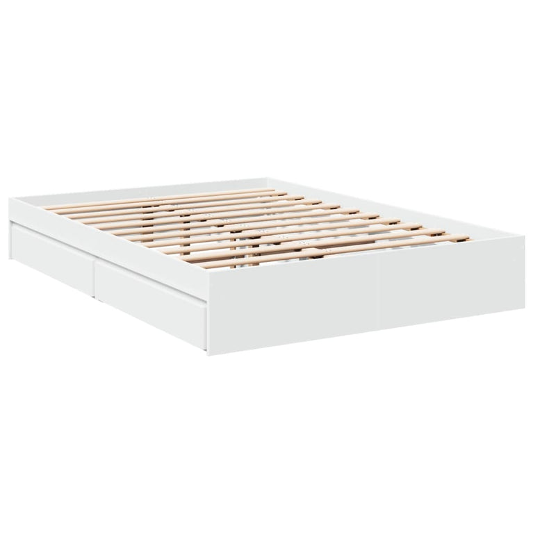 Bedframe met lades bewerkt hout wit 120x200 cm