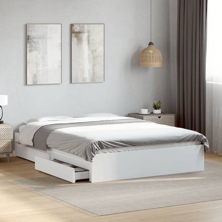 Bedframe met lades bewerkt hout wit 120x200 cm