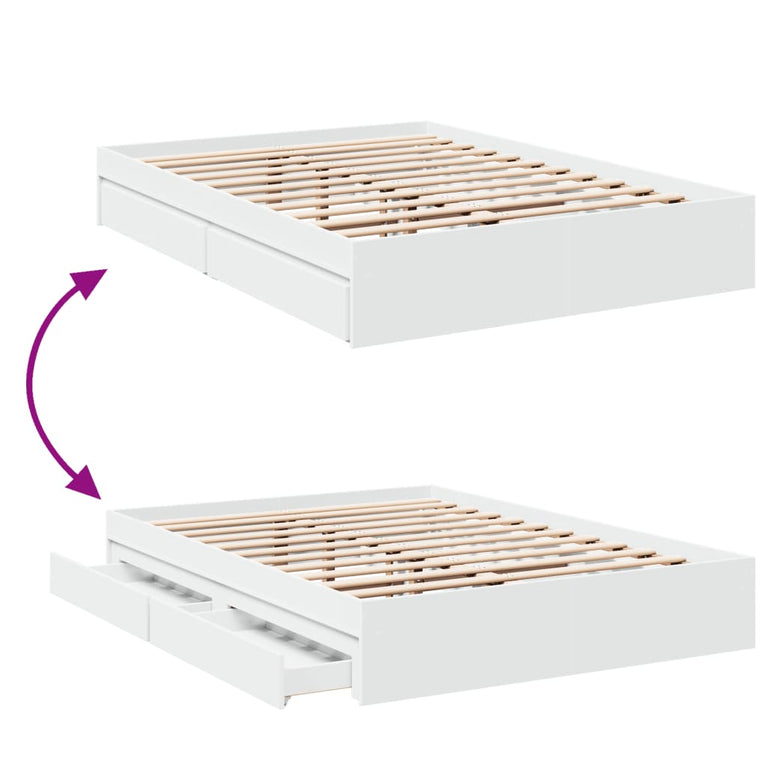 Bedframe met lades bewerkt hout wit 120x200 cm
