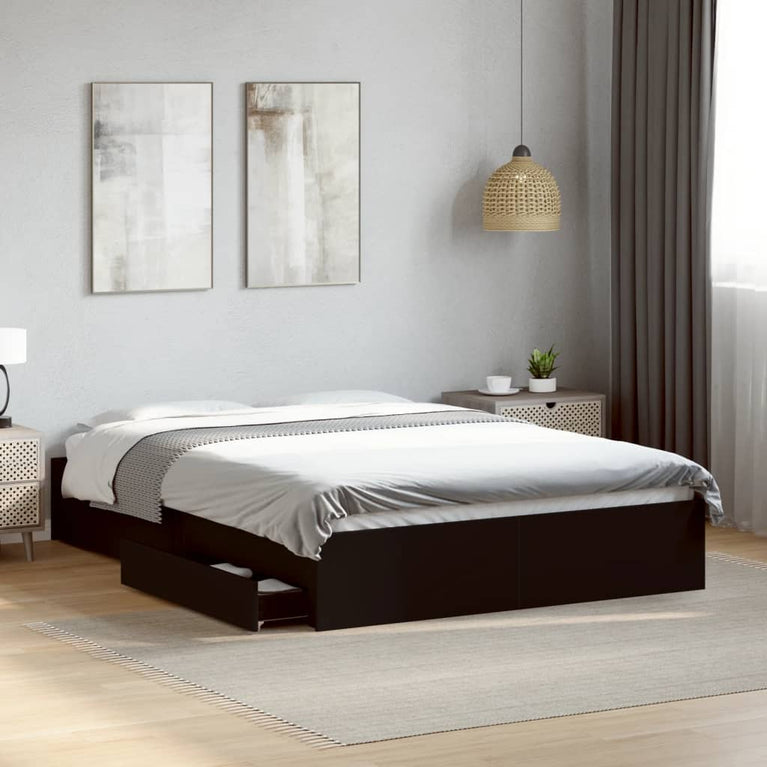 Bedframe met lades bewerkt hout zwart 120x200 cm