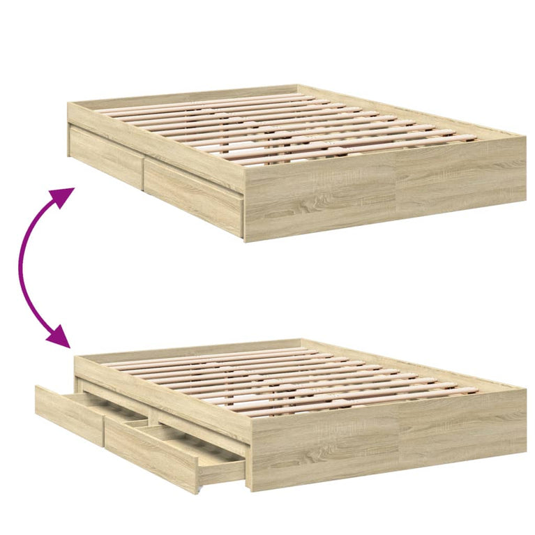 Bedframe met lades bewerkt hout sonoma eikenkleurig 120x200 cm