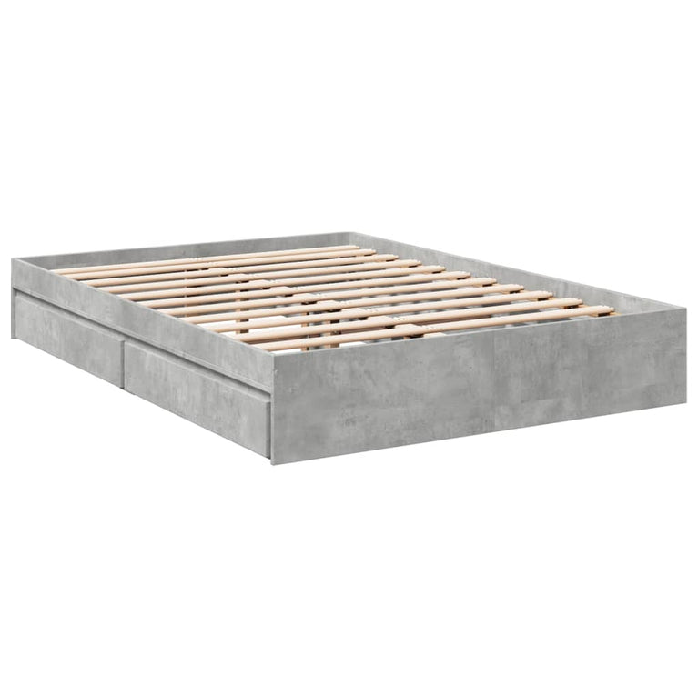Bedframe met lades bewerkt hout betongrijs 120x200 cm