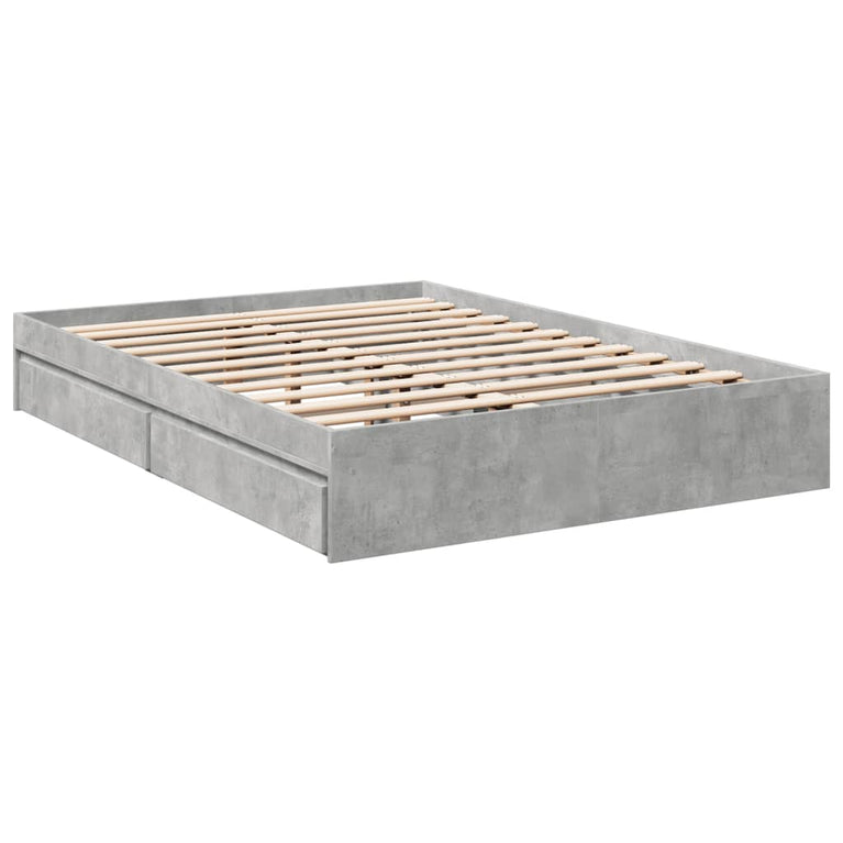 Bedframe met lades bewerkt hout betongrijs 120x200 cm
