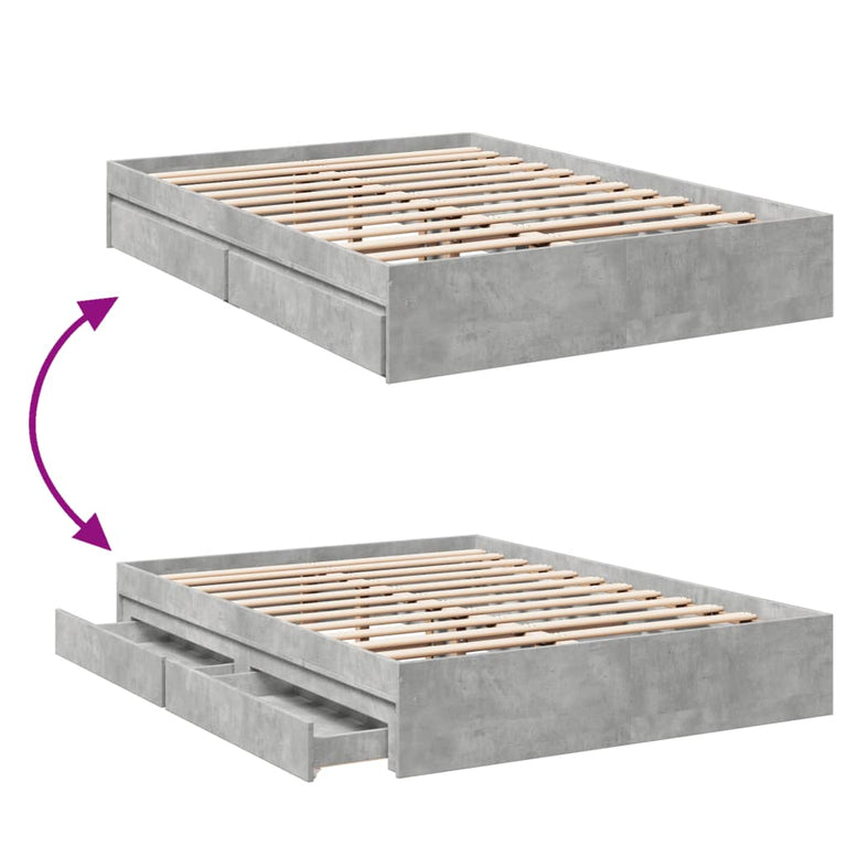 Bedframe met lades bewerkt hout betongrijs 120x200 cm