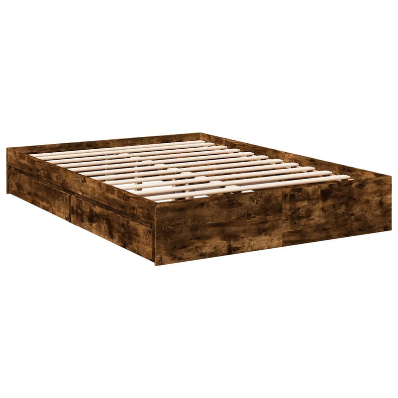 Bedframe met lades bewerkt hout gerookt eikenkleurig 120x200 cm