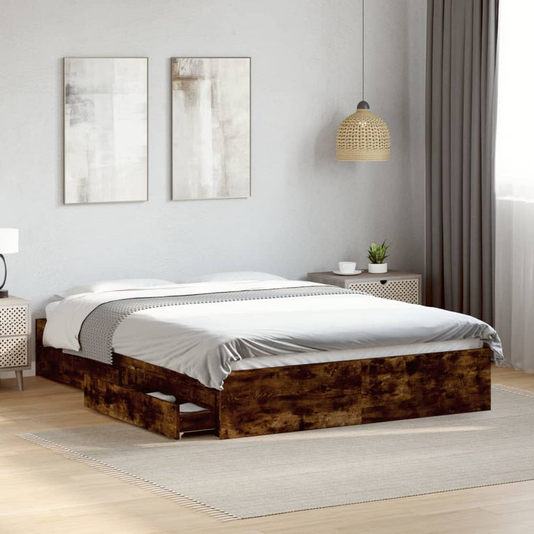 Bedframe met lades bewerkt hout gerookt eikenkleurig 120x200 cm