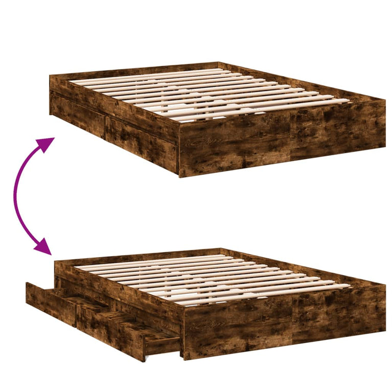 Bedframe met lades bewerkt hout gerookt eikenkleurig 120x200 cm