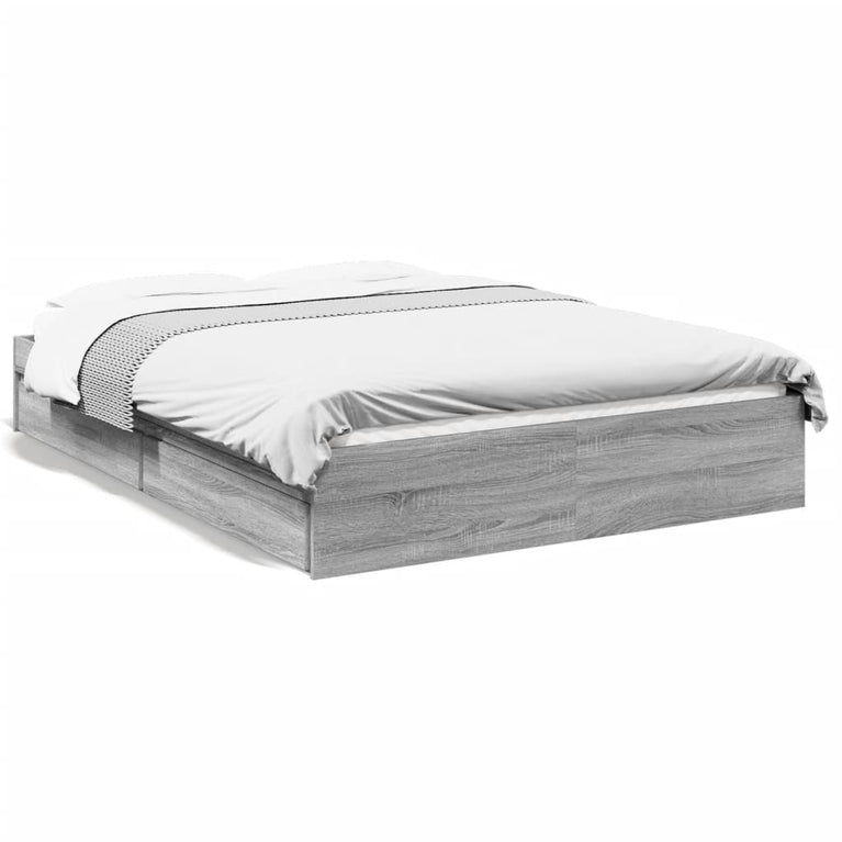 Bedframe met lades bewerkt hout grijs sonoma eiken 120x200 cm