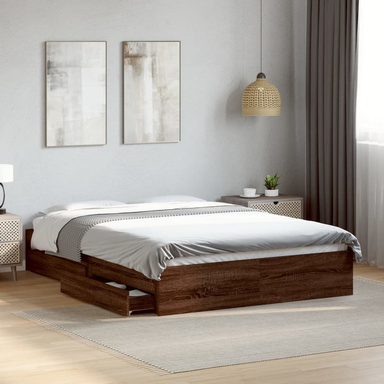 Bedframe met lades bewerkt hout bruin eikenkleurig 120x200 cm