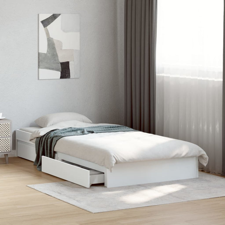 Bedframe met lades bewerkt hout wit 100x200 cm