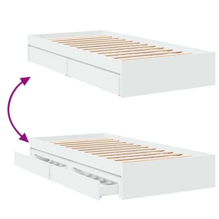 Bedframe met lades bewerkt hout wit 100x200 cm