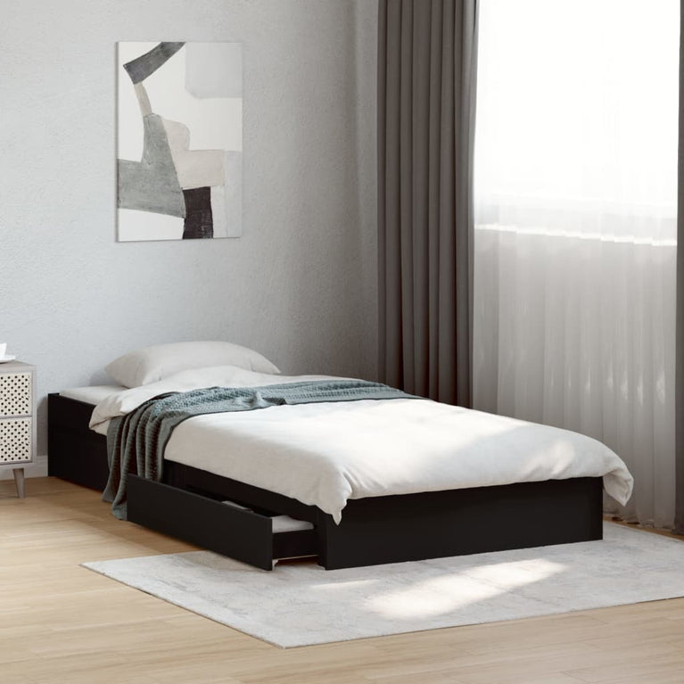 Bedframe met lades bewerkt hout zwart 100x200 cm