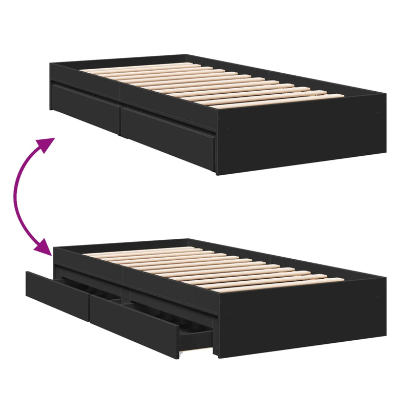 Bedframe met lades bewerkt hout zwart 100x200 cm