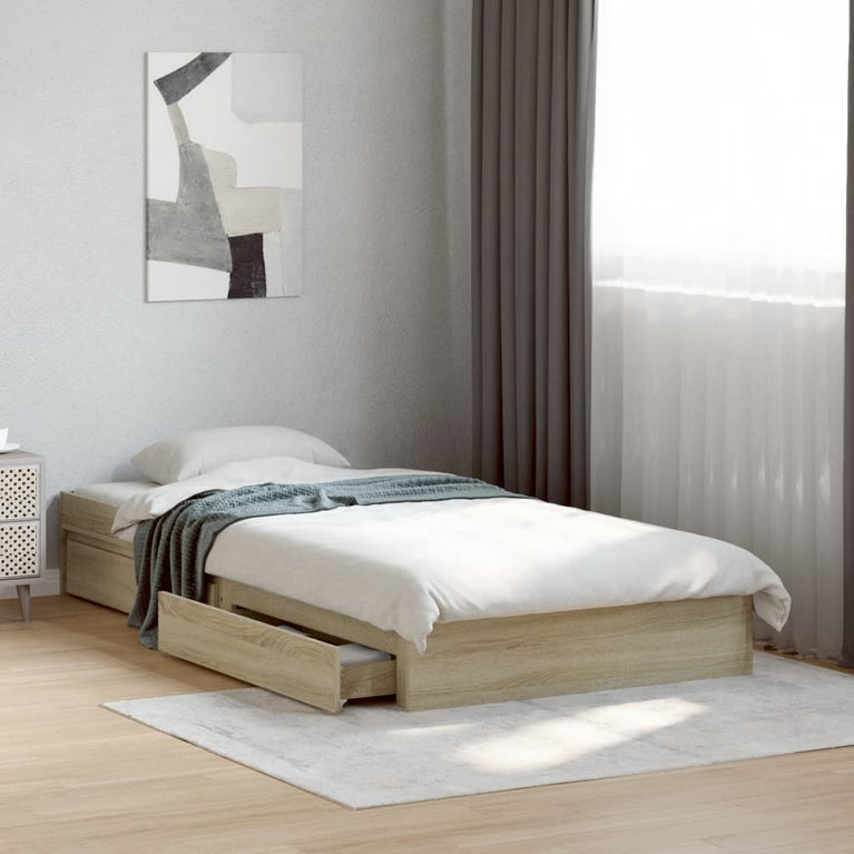 Bedframe met lades bewerkt hout sonoma eikenkleurig 100x200 cm