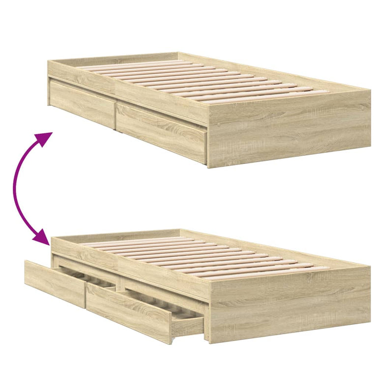 Bedframe met lades bewerkt hout sonoma eikenkleurig 100x200 cm