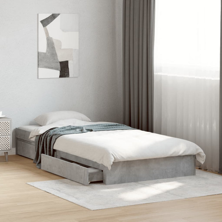 Bedframe met lades bewerkt hout betongrijs 100x200 cm