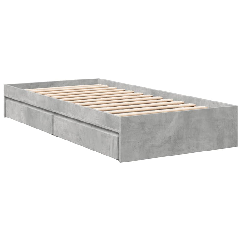 Bedframe met lades bewerkt hout betongrijs 100x200 cm