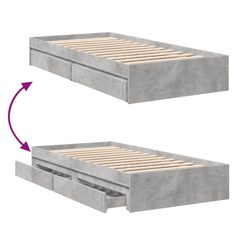 Bedframe met lades bewerkt hout betongrijs 100x200 cm
